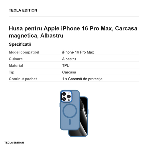 Husa Frozen Mag pentru Apple iPhone 16 Pro Max, Carcasa magnetica, Albastru [2]