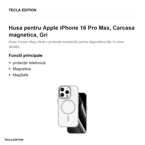 Husa Frozen Mag pentru Apple iPhone 16 Pro Max, Carcasa magnetica, Gri [1]
