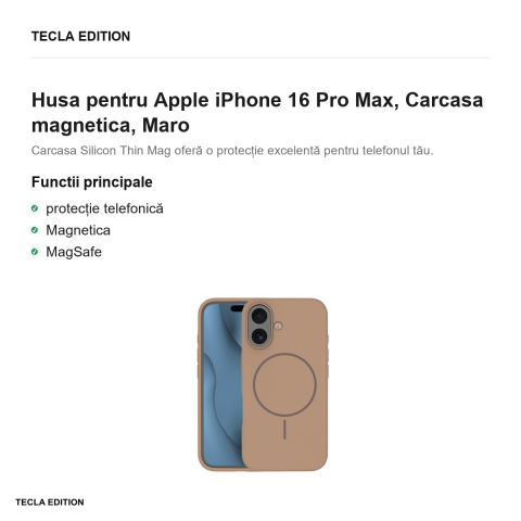 Husa Silicone Thin Mag pentru Apple iPhone 16 Pro Max, Carcasa magnetica, Maro [1]