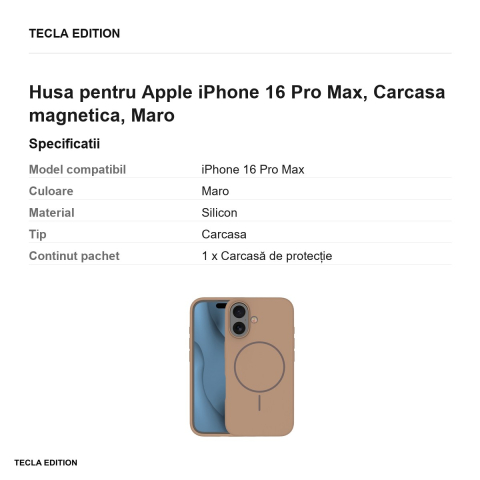 Husa Silicone Thin Mag pentru Apple iPhone 16 Pro Max, Carcasa magnetica, Maro [2]