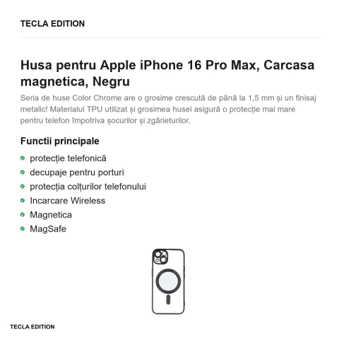 Husa Color Chrome Mag pentru Apple iPhone 16 Pro Max, Carcasa magnetica, Negru [1]