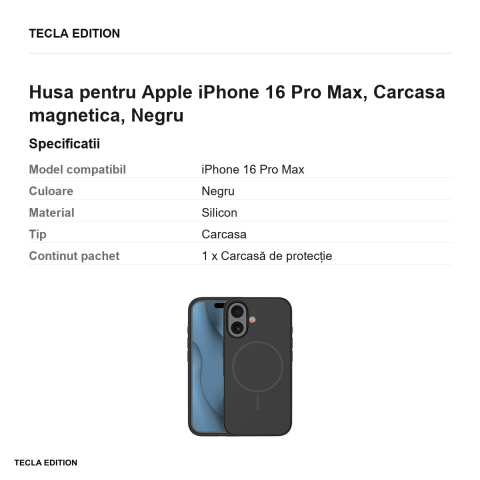 Husa Silicone Thin Mag pentru Apple iPhone 16 Pro Max, Carcasa magnetica, Negru [2]