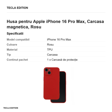 Husa Simple Color Mag pentru Apple iPhone 16 Pro Max, Carcasa magnetica, Rosu [2]