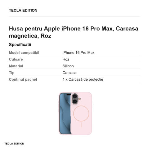 Husa Silicone Thin Mag pentru Apple iPhone 16 Pro Max, Carcasa magnetica, Roz [2]