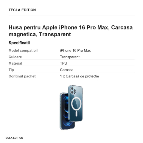 Husa Anti Shock 1 5 mm Mag camera pentru Apple iPhone 16 Pro Max, Carcasa magnetica, Transparent [2]