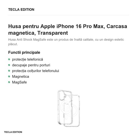 Husa Anti Shock 1 5 mm Mag big hole + button pentru Apple iPhone 16 Pro Max, Carcasa magnetica, Transparent [1]