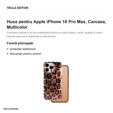 Husa Animal Print Panther pentru Apple iPhone 16 Pro Max, Carcasa, Multicolor [1]