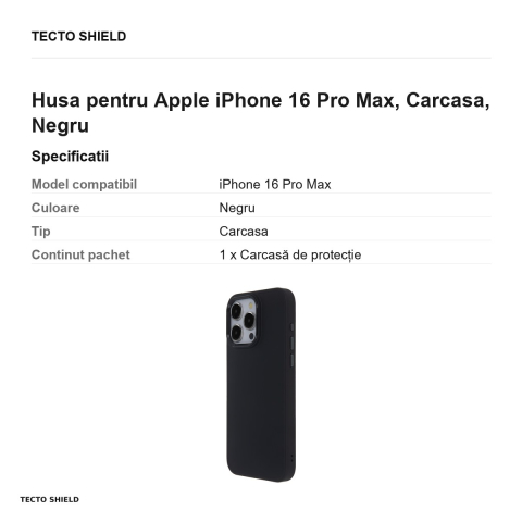 Husa Satin Elegant Matt pentru Apple iPhone 16 Pro Max, Carcasa, Negru [2]