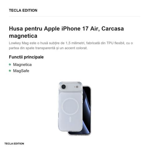 Husa Lowkey Mag pentru Apple iPhone 17 Air, Carcasa magnetica, Alb [1]