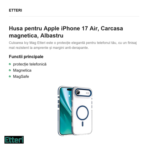 Husa Etteri Icy Mag pentru Apple iPhone 17 Air, Carcasa magnetica, Albastru [1]