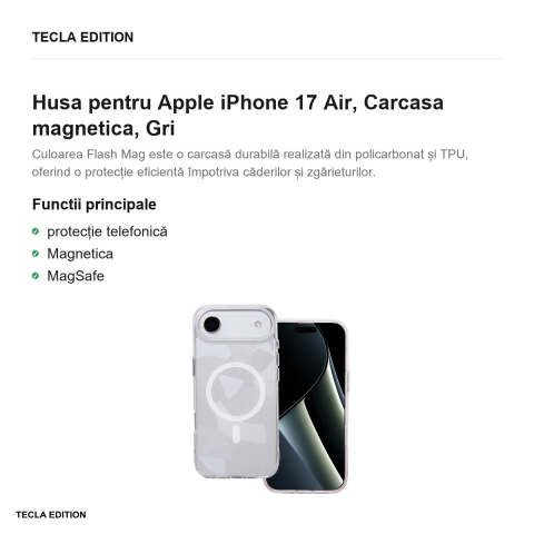 Husa Flash Mag pentru Apple iPhone 17 Air, Carcasa magnetica, Gri [1]