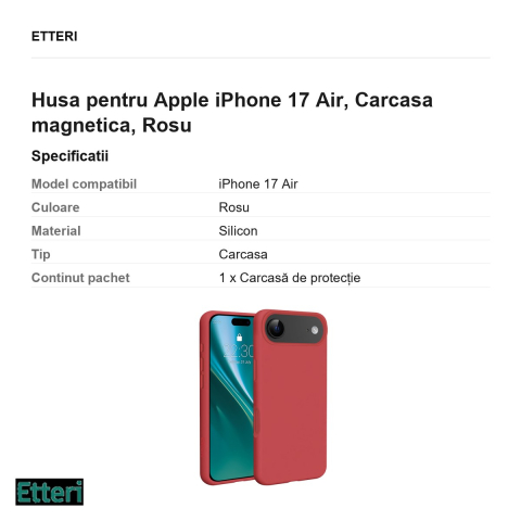 Husa Etteri Silicone Mag raspberry pentru Apple iPhone 17 Air, Carcasa magnetica, Rosu [2]