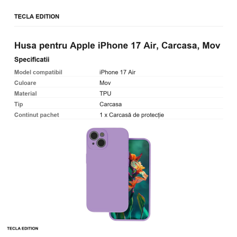 Husa Silicon pentru Apple iPhone 17 Air, Carcasa, Mov [2]