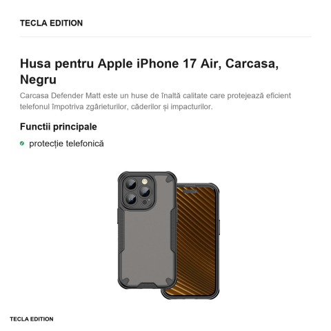 Husa Defender Matt pentru Apple iPhone 17 Air, Carcasa, Negru [1]