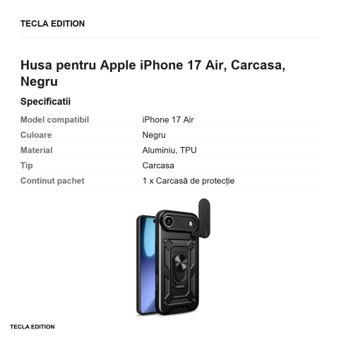 Husa Defender Slide pentru Apple iPhone 17 Air, Carcasa, Negru [2]