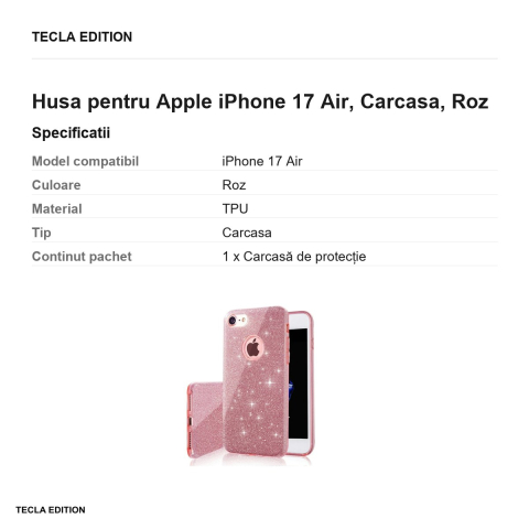 Husa Glitter 3in1 pentru Apple iPhone 17 Air, Carcasa, Roz [2]