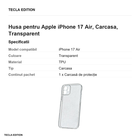 Husa Shine pentru Apple iPhone 17 Air, Carcasa, Transparent [2]