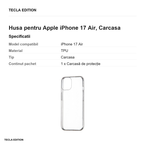 Husa Slim 1 mm pentru Apple iPhone 17 Air, Carcasa, Transparent [2]