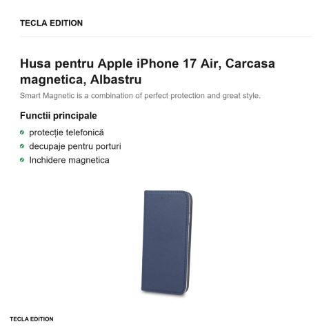 Husa Smart Magnetic pentru Apple iPhone 17 Air, tip carte cu inchidere magnetica, Albastru [1]