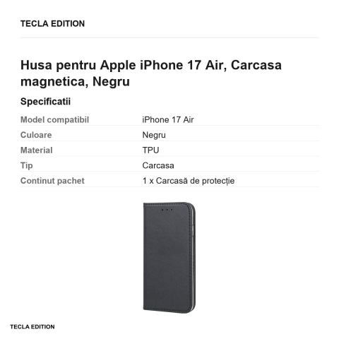 Husa Smart Magnetic pentru Apple iPhone 17 Air, tip carte cu inchidere magnetica, Negru [2]