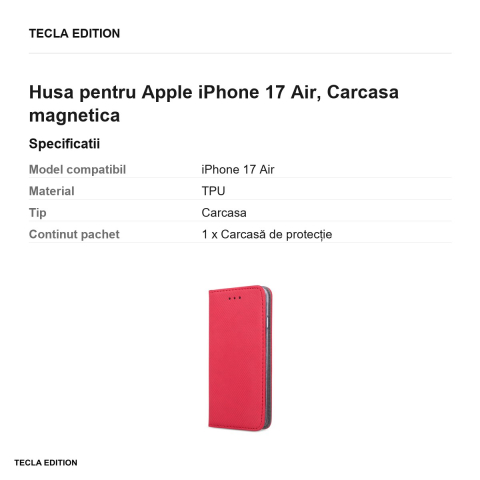 Husa Smart Magnet pentru Apple iPhone 17 Air, tip carte cu inchidere magnetica, Rosu [2]