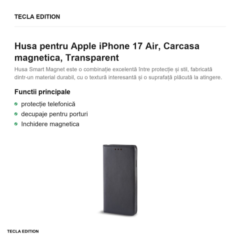Husa Smart Magnet pentru Apple iPhone 17 Air, tip carte cu inchidere magnetica, Transparent [1]