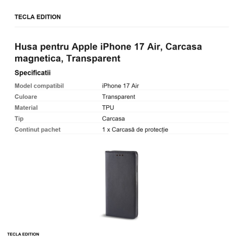 Husa Smart Magnet pentru Apple iPhone 17 Air, tip carte cu inchidere magnetica, Transparent [2]