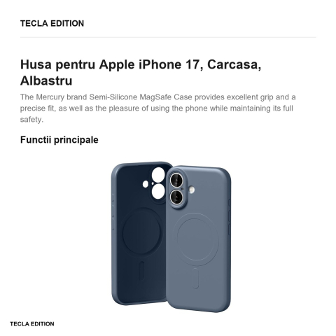Husa Mercury Semi-silicone Sierra pentru Apple iPhone 17, Carcasa, Albastru [1]