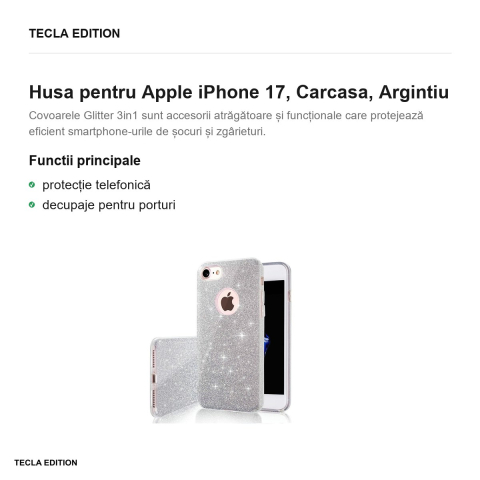 Husa Glitter 3in1 pentru Apple iPhone 17, Carcasa, Argintiu [1]
