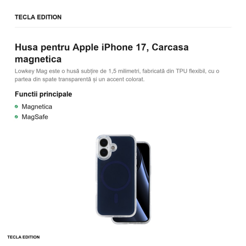 Husa Lowkey Mag pentru Apple iPhone 17, Carcasa magnetica, Albastru inchis [1]
