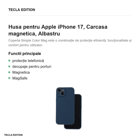 Husa Simple Color Mag pentru Apple iPhone 17, Carcasa magnetica, Albastru [1]