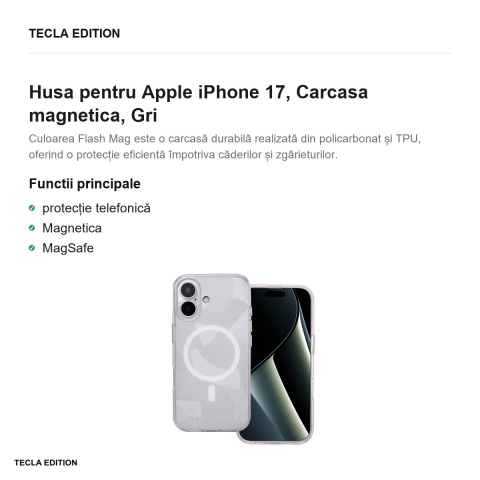 Husa Flash Mag pentru Apple iPhone 17, Carcasa magnetica, Gri [1]