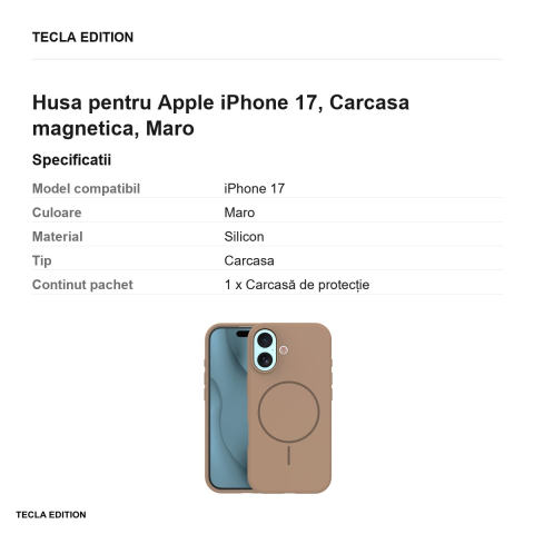 Husa Silicone Thin Mag pentru Apple iPhone 17, Carcasa magnetica, Maro [2]