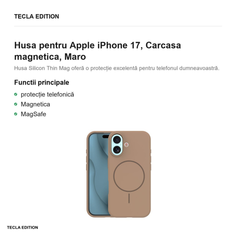 Husa Silicone Thin Mag pentru Apple iPhone 17, Carcasa magnetica, Maro [1]