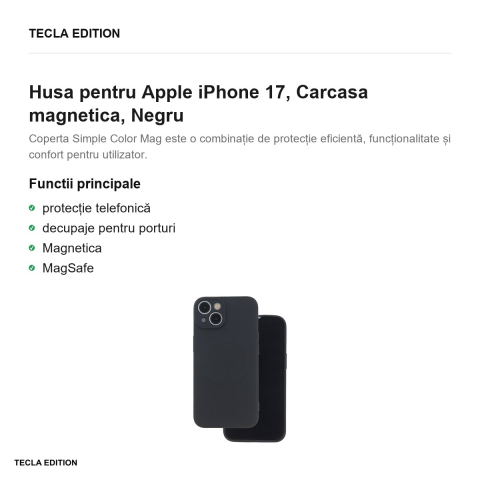 Husa Simple Color Mag pentru Apple iPhone 17, Carcasa magnetica, Negru [1]
