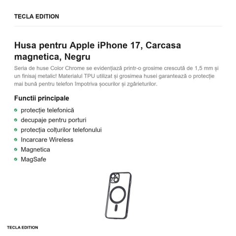 Husa Color Chrome Mag pentru Apple iPhone 17, Carcasa magnetica, Negru [1]