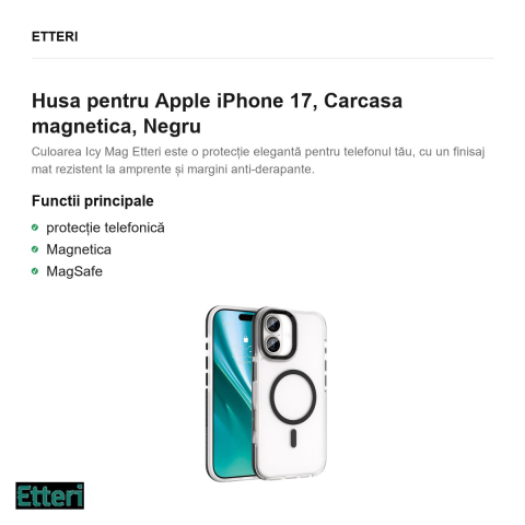 Husa Etteri Icy Mag pentru Apple iPhone 17, Carcasa magnetica, Negru [1]