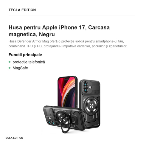 Husa Defender Armor Mag pentru Apple iPhone 17, Carcasa magnetica, Negru [1]