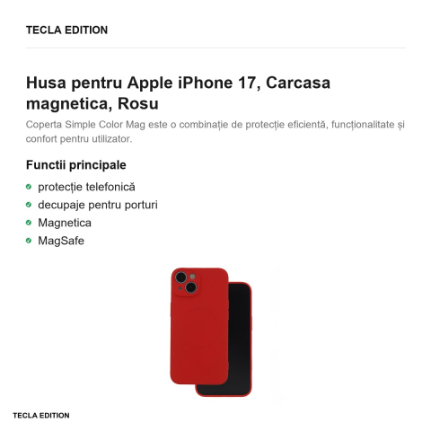 Husa Simple Color Mag pentru Apple iPhone 17, Carcasa magnetica, Rosu [1]