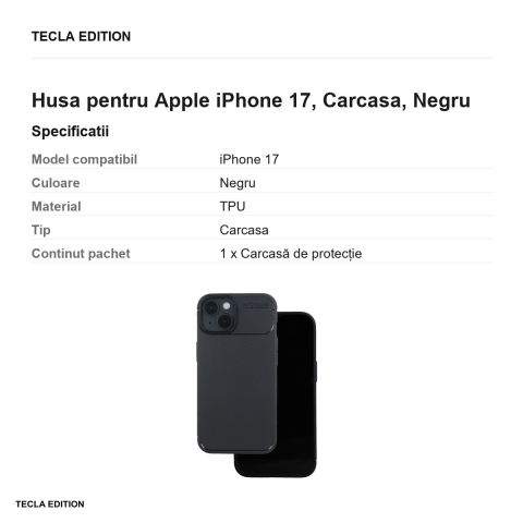 Husa Carbon Black pentru Apple iPhone 17, Carcasa, Negru [2]