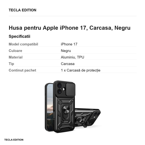 Husa Defender Slide pentru Apple iPhone 17, Carcasa, Negru [2]