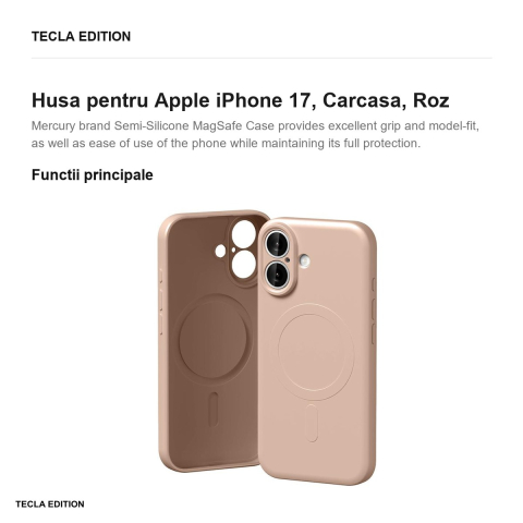 Husa Mercury Semi-silicone Sand pentru Apple iPhone 17, Carcasa, Roz [1]