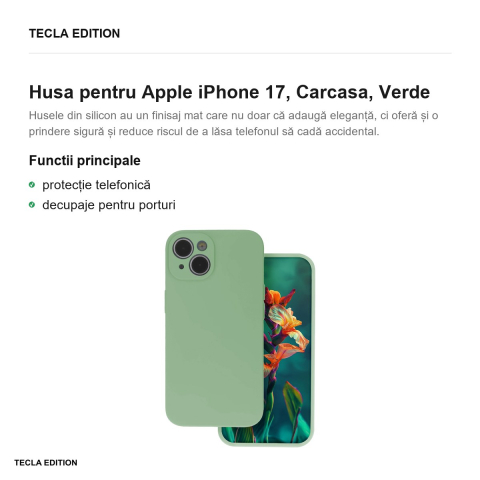 Husa Silicon pistachio pentru Apple iPhone 17, Carcasa, Verde [1]