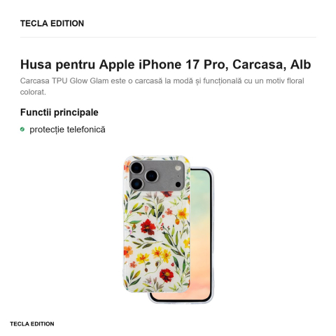 Husa Glow Glam pentru Apple iPhone 17 Pro, Carcasa, Alb [1]