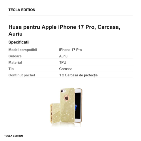 Husa Glitter 3in1 pentru Apple iPhone 17 Pro, Carcasa, Auriu [2]
