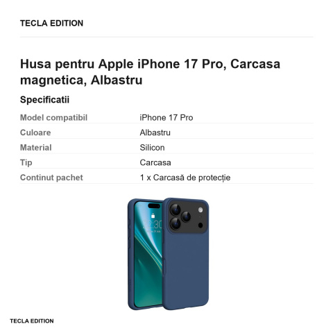 Husa Etteri Silicone Mag pentru Apple iPhone 17 Pro, Carcasa magnetica, Albastru [2]