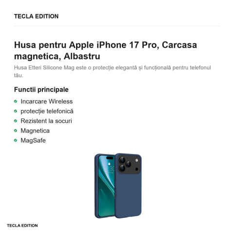 Husa Etteri Silicone Mag pentru Apple iPhone 17 Pro, Carcasa magnetica, Albastru [1]