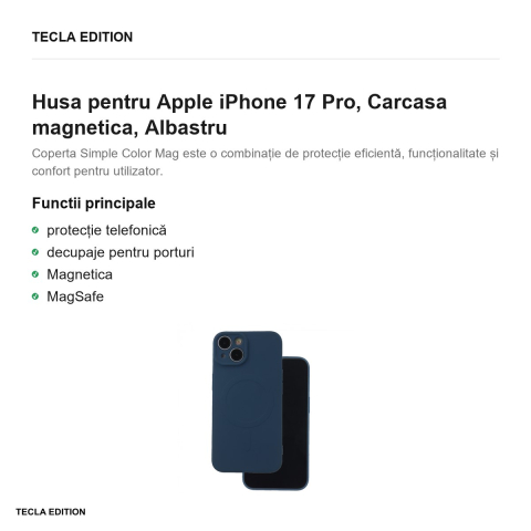 Husa Simple Color Mag pentru Apple iPhone 17 Pro, Carcasa magnetica, Albastru [1]