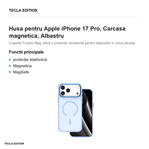 Husa Frozen Mag open ring pentru Apple iPhone 17 Pro, Carcasa magnetica, Albastru [1]