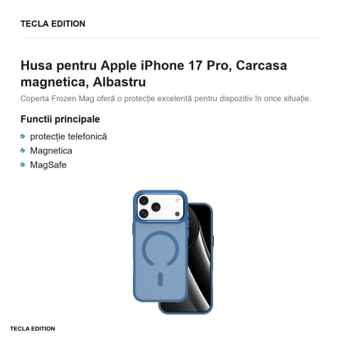 Husa Frozen Mag open ring pentru Apple iPhone 17 Pro, Carcasa magnetica, Albastru [1]